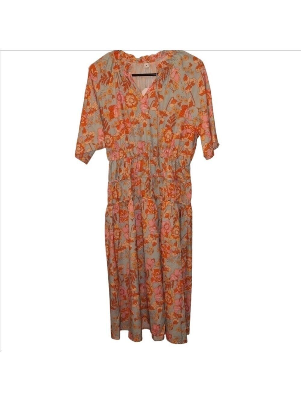 👗 NWT Orange and Blue Flower Maxi Dress Medium - Picture 1 of 6